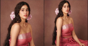 Janhvi Kapoor transforms into a living canvas of grace and beauty as she wears a linen saree with a distinctive drape. It is Rs 24,000.