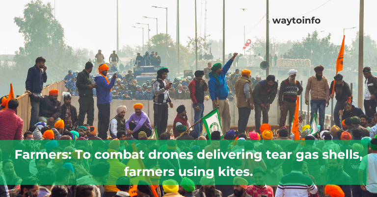 Farmers: To combat drones delivering tear gas shells, farmers using kites.